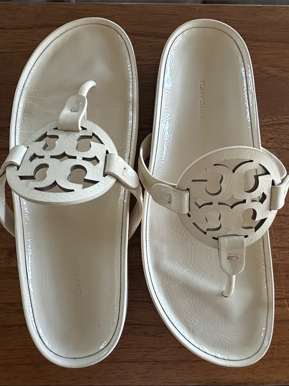 Tory Burch Cream Miller Logo Thong Sandals